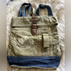 Olive and Navy Canvas Roll Top Tote Bag